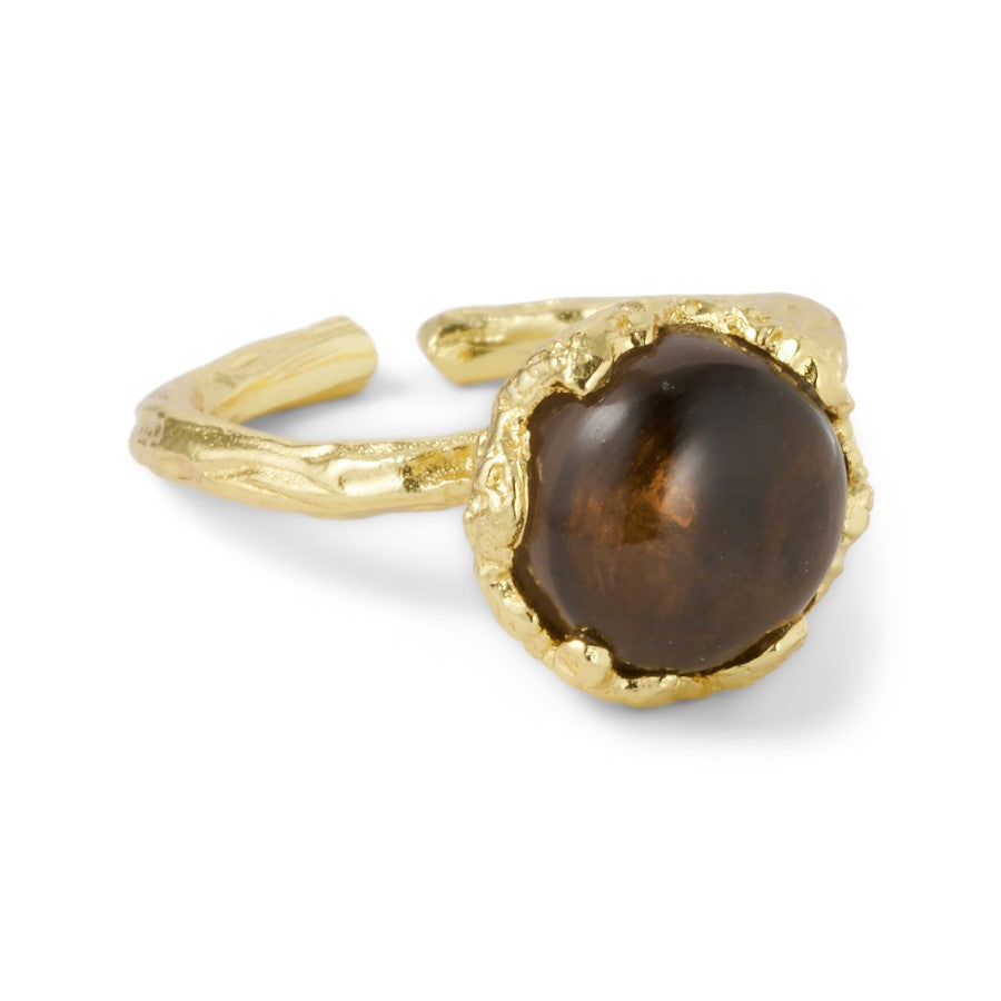 Pure By Nat - Ring med stor natursten (10mm) - Smoky kvarts
