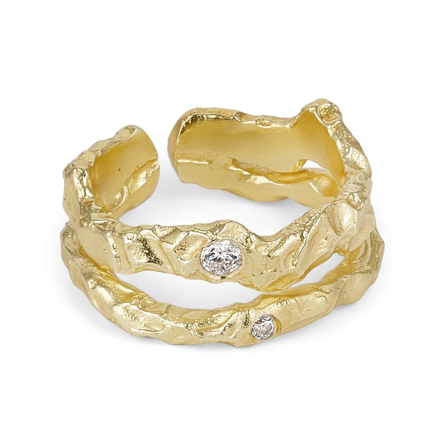 Pure By Nat - Dobbelt foil ring med zirkoner