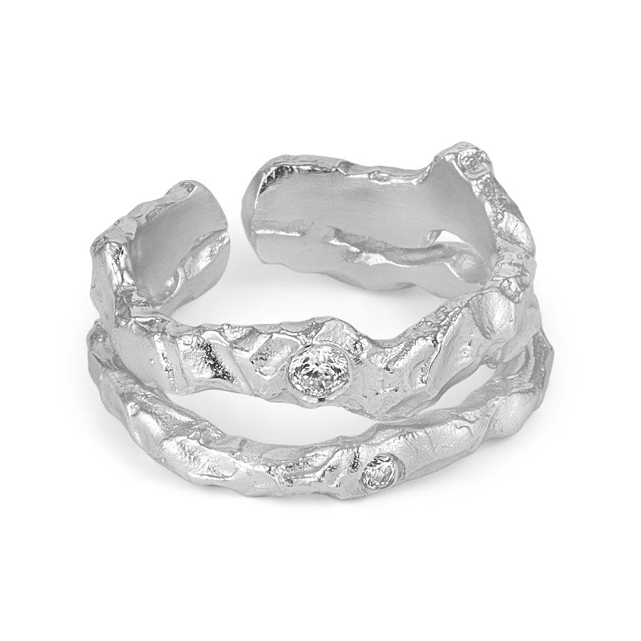 Pure By Nat - Dobbelt foil ring med zirkoner