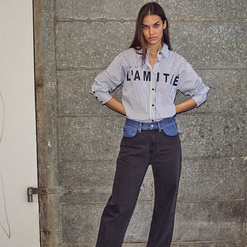 Haute L'amitie - Stripe chest logo shirt - Hvid/blå striber