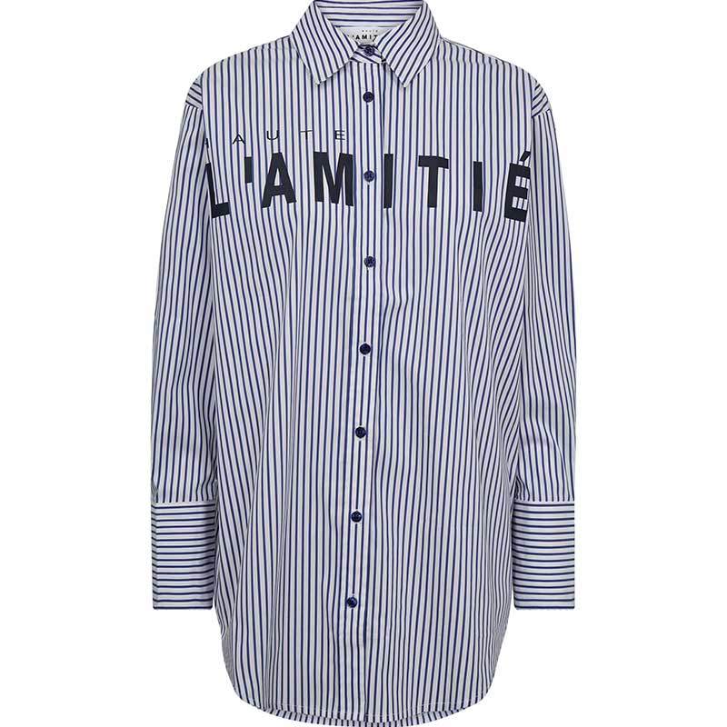 Haute L'amitie - Stripe chest logo shirt - Hvid/blå striber