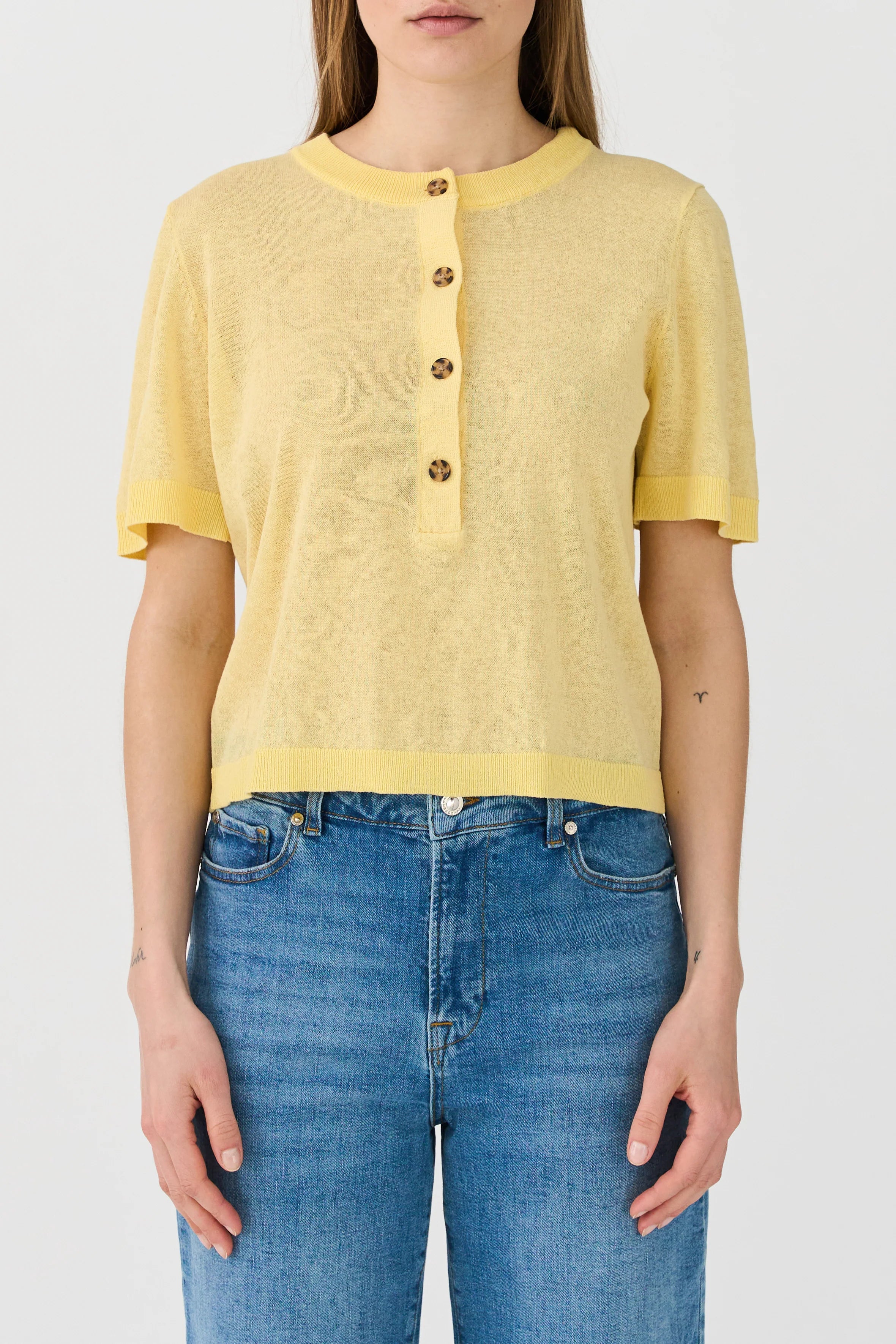 IVY-Ava Placket Knit - Mellow Yellow