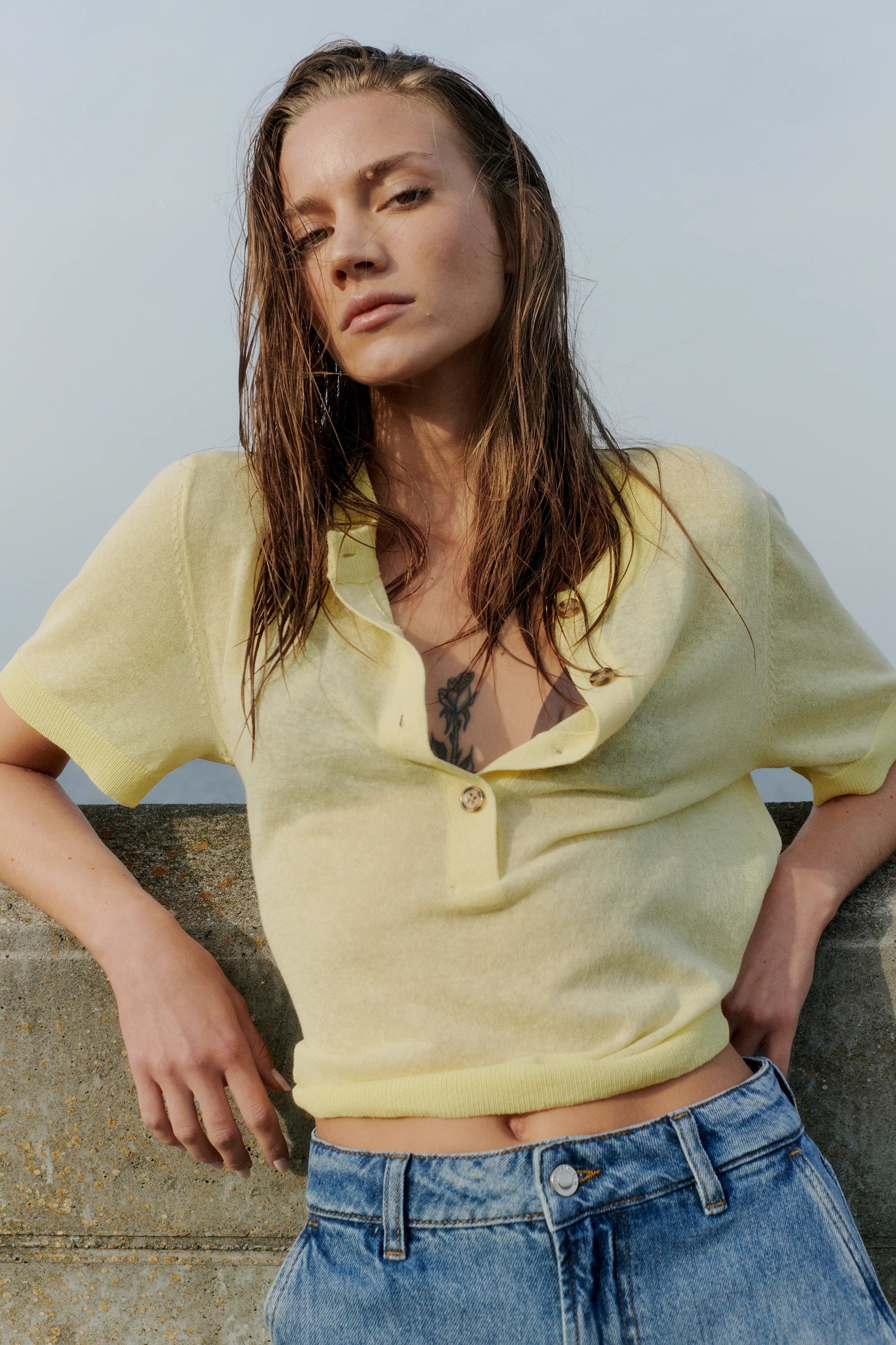 IVY-Ava Placket Knit - Mellow Yellow