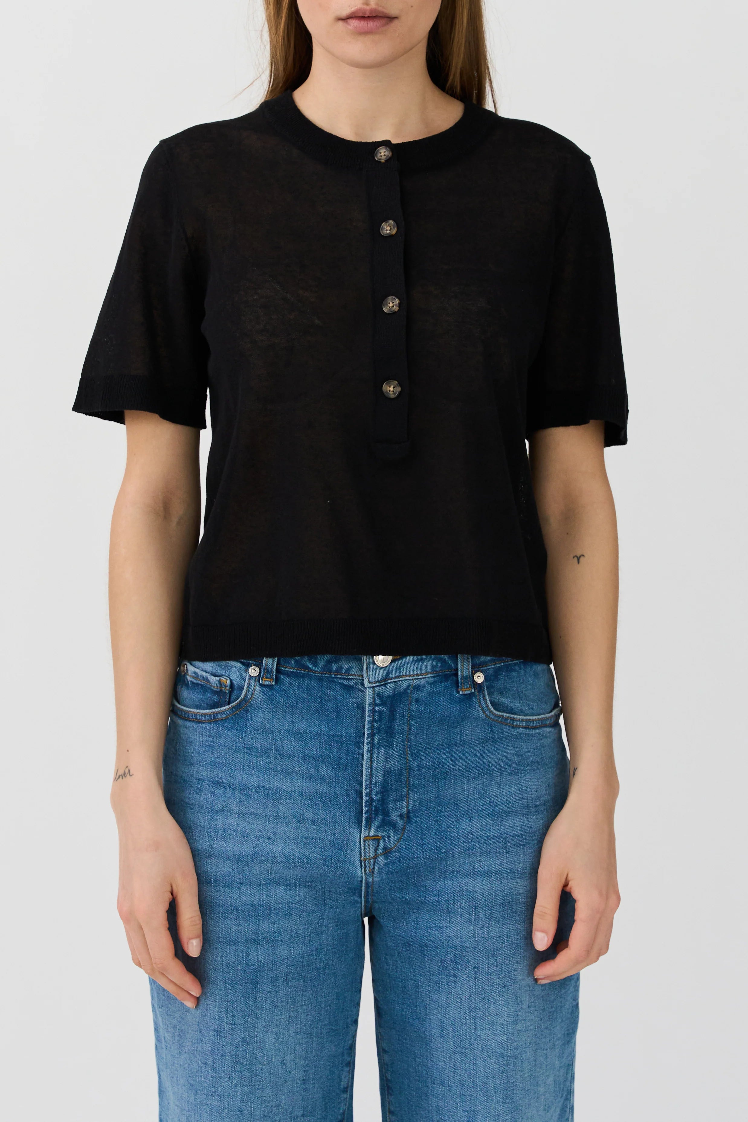 IVY-Ava Placket Knit - Sort
