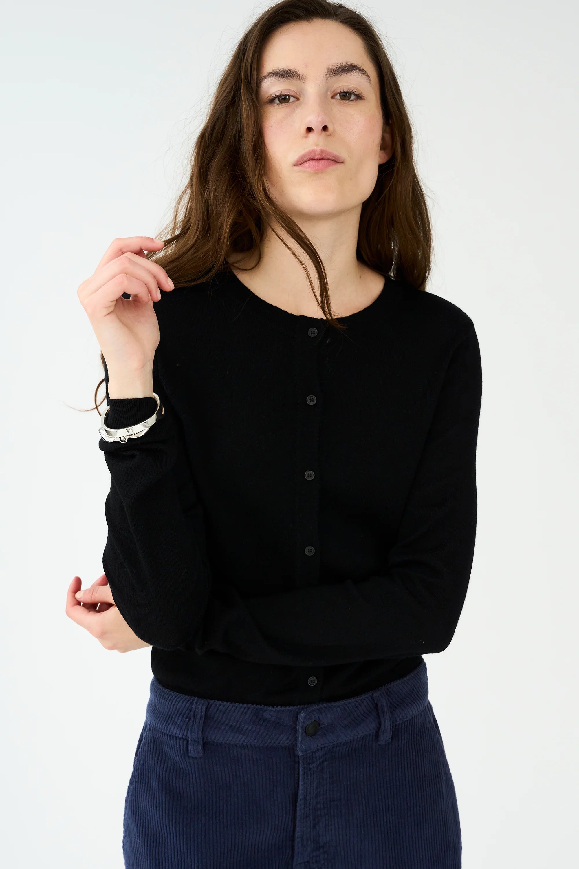 IVY-Essex Langærmet Cardigan med O-hals - Sort