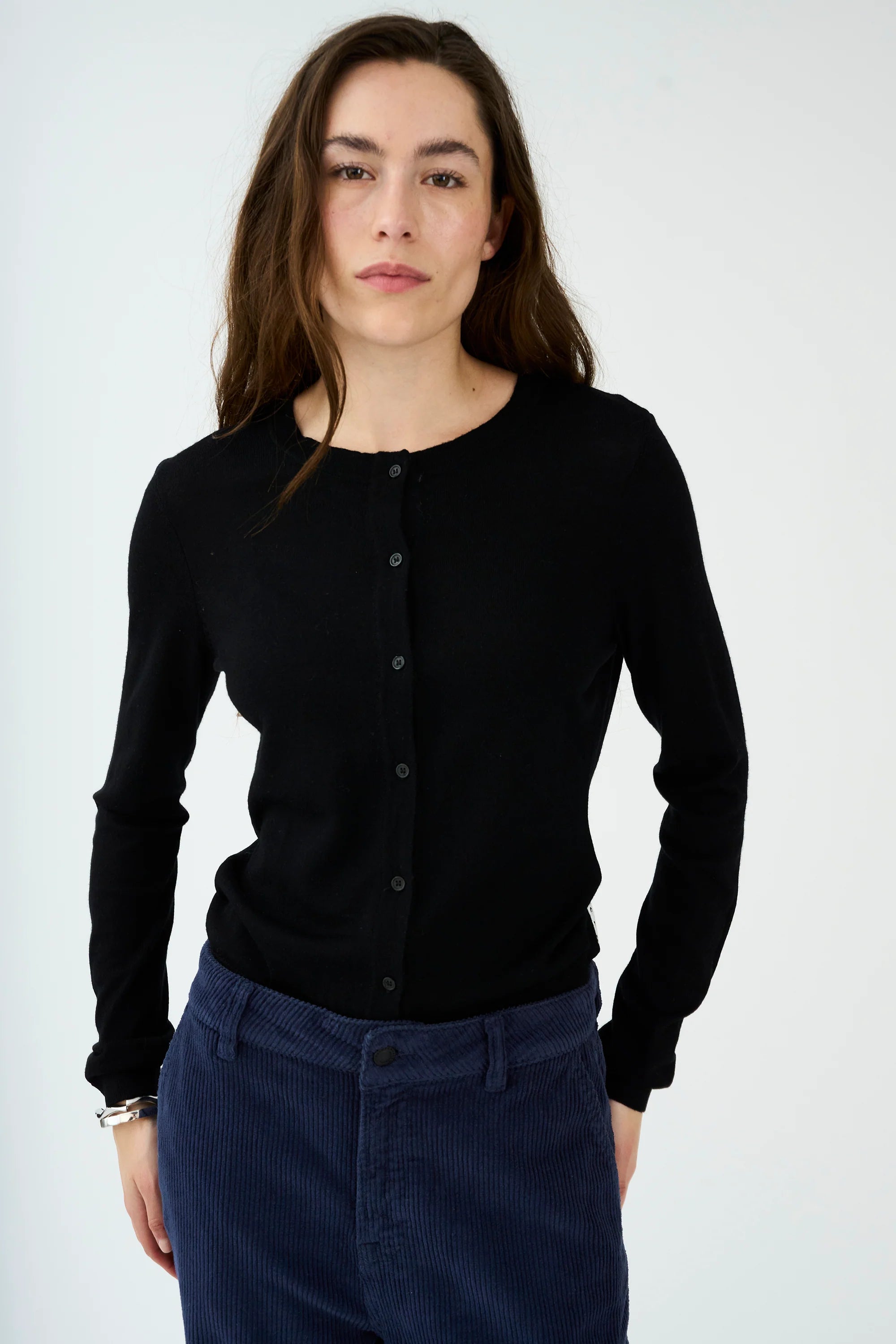 IVY-Essex Langærmet Cardigan med O-hals - Sort