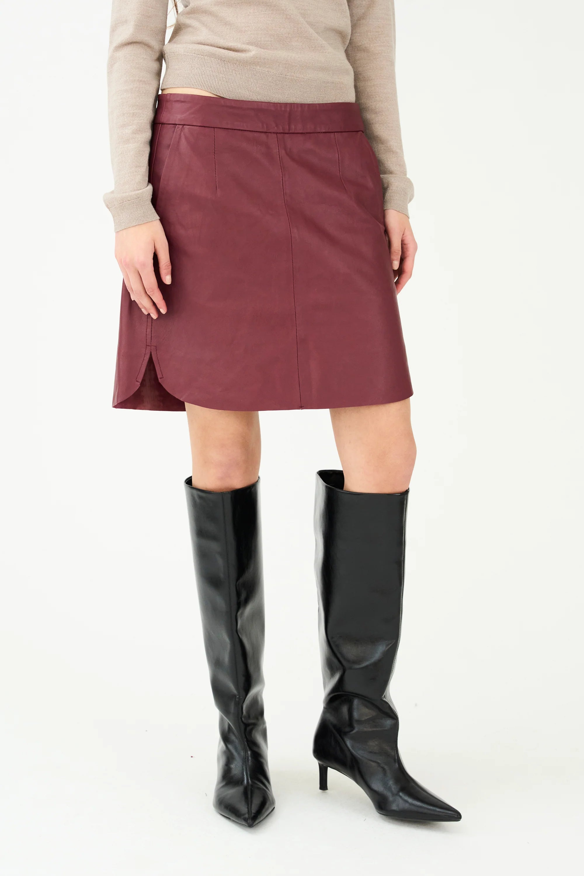 IVY-Kylie Leather Mini Skirt - Burgundy