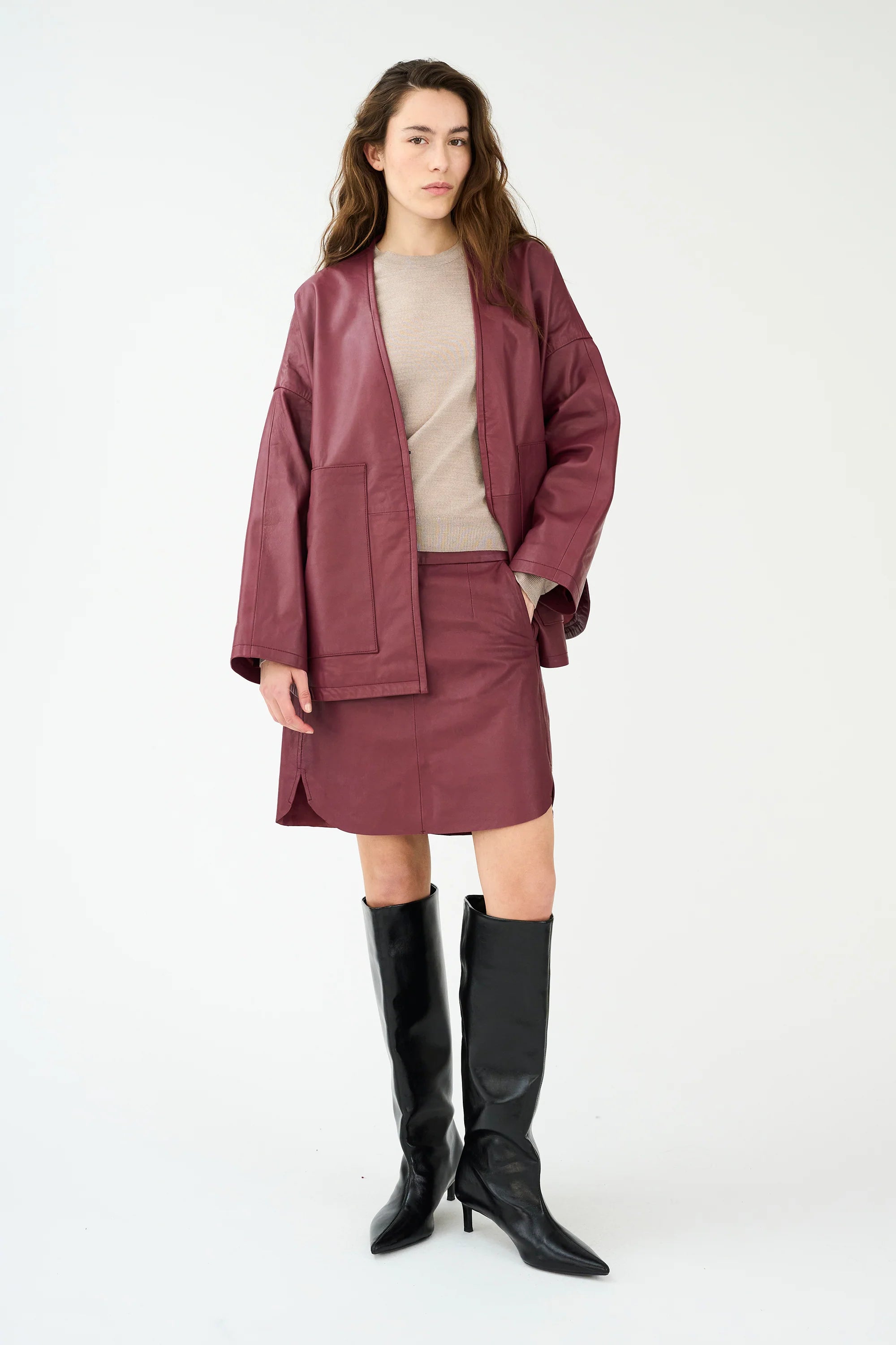 IVY-Kylie Leather Mini Skirt - Burgundy