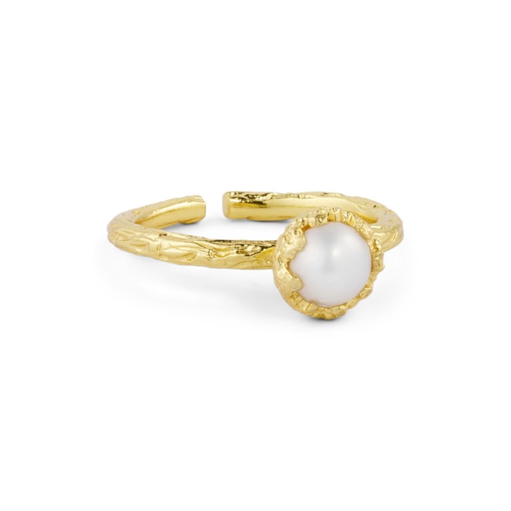 Pure By Nat - Ring med lille natursten (6mm) - Hvid perle