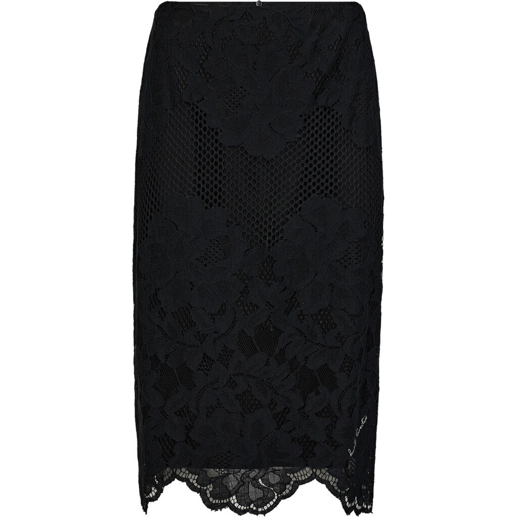 Curvey Lace Hem Pencil Skirt - Black