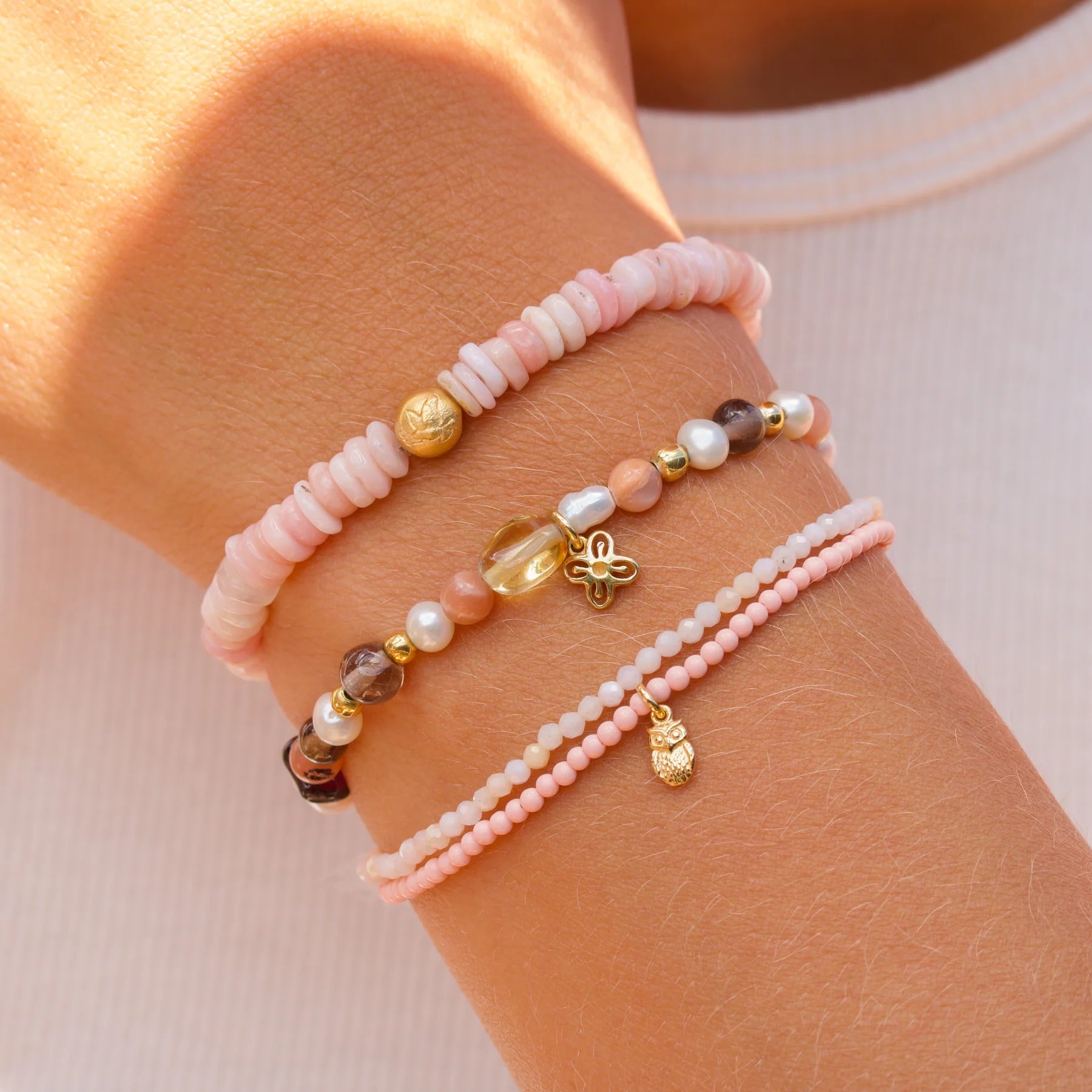 Pink Opal Fred Disk armbånd